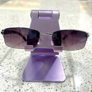 NWOT RIMLESS WOOD GRAIN SUNGLASSES WOMENS MEN SILVER MAROON SMOKEY LENSES